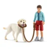 Boy and Labrador Retriever on Lead