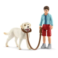 Boy and Labrador Retriever on Lead