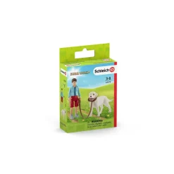 Boy and Labrador Retriever on Lead