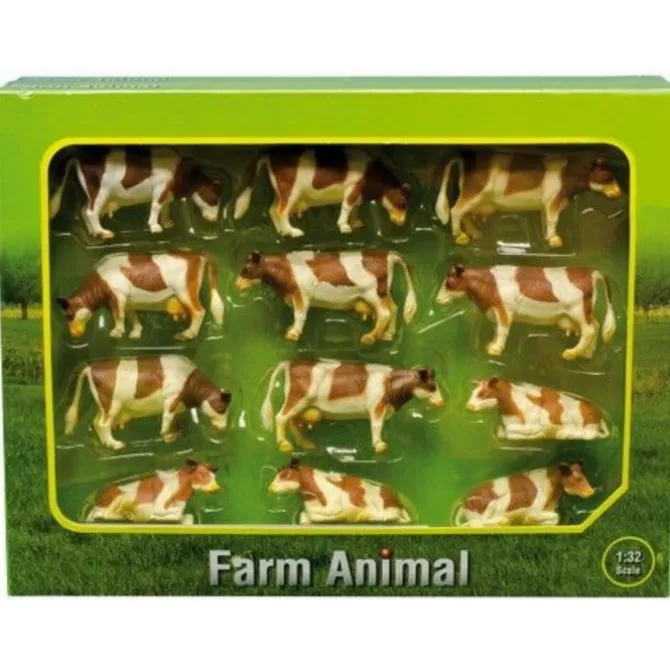 Set of 12 Brown & White Cows