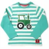 Tractor Ted Stripey Long Sleeve Teal T-shirt 5-6 YEARS